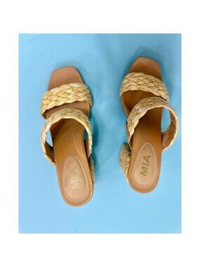 raffia straw recycled SIZE 7 high heel wedge SANDALS shoes